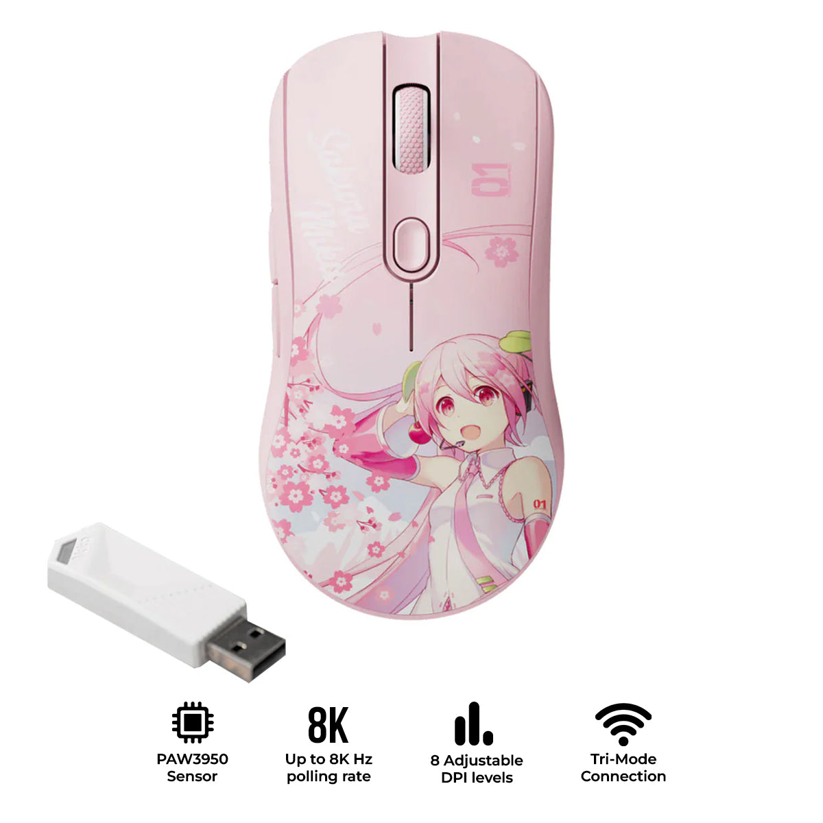 Akko AG ONE 3950 Sakura Miku 8K Wireless Tri-mode Gaming Mouse