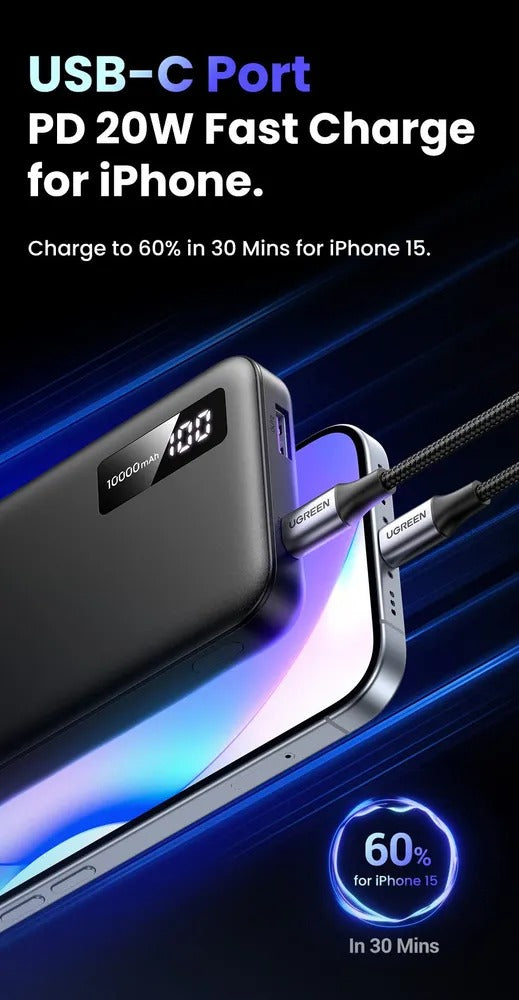 UGreen 10000MAH Mini Quick Charging 20W Power Bank (Black) (PB311/25742)