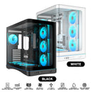 Sama V62 Mid-Tower Curved Panoramic TG Panel PC Case with 7x Pre-Installed ARGB Infinity Fans (Black, White) (V62-BKADA7X1-GL, V62-WHADA7X1-GL)