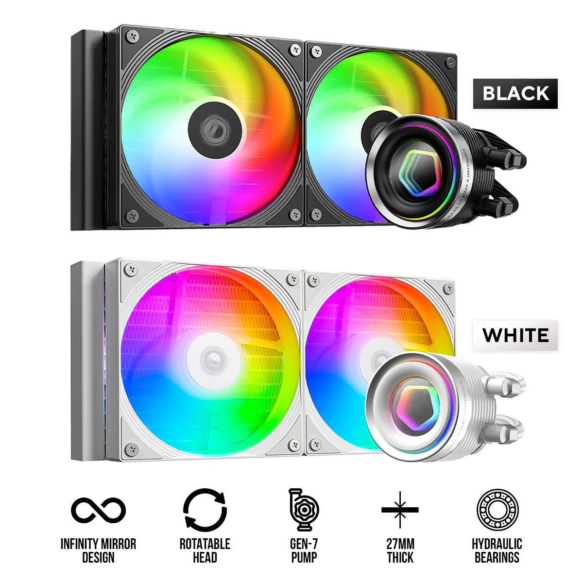 ID-Cooling FX240 INF 240mm AIO Liquid Cooler with Infinity Mirror Display (Black, White)