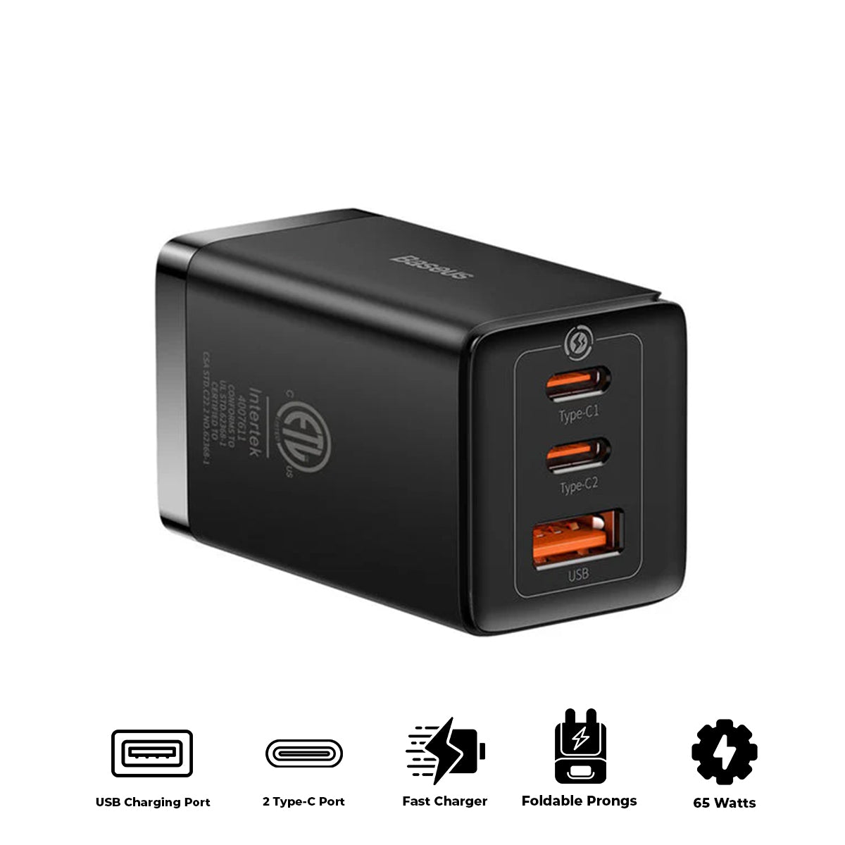 Baseus GaN5 Pro Fast Charger 2C+U 65W US (Black) (CCGP120101)