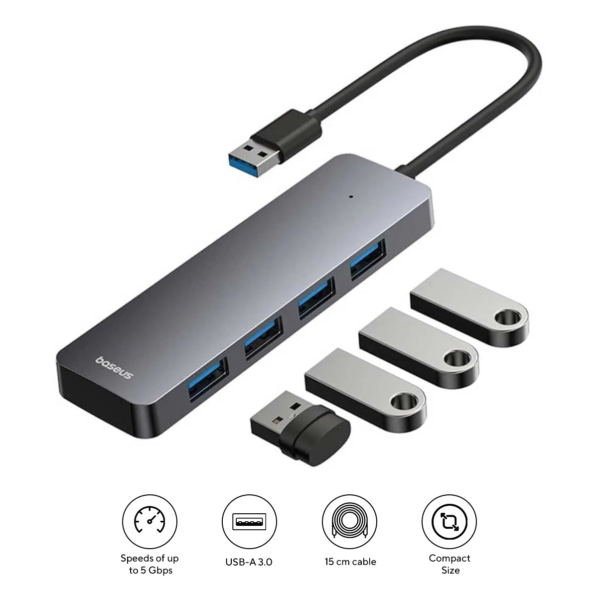 Baseus UltraJoy Series 4-Port Hub Lite USB-A to 4xUSB 3.0 (Space Grey) (B0005280B811-00)