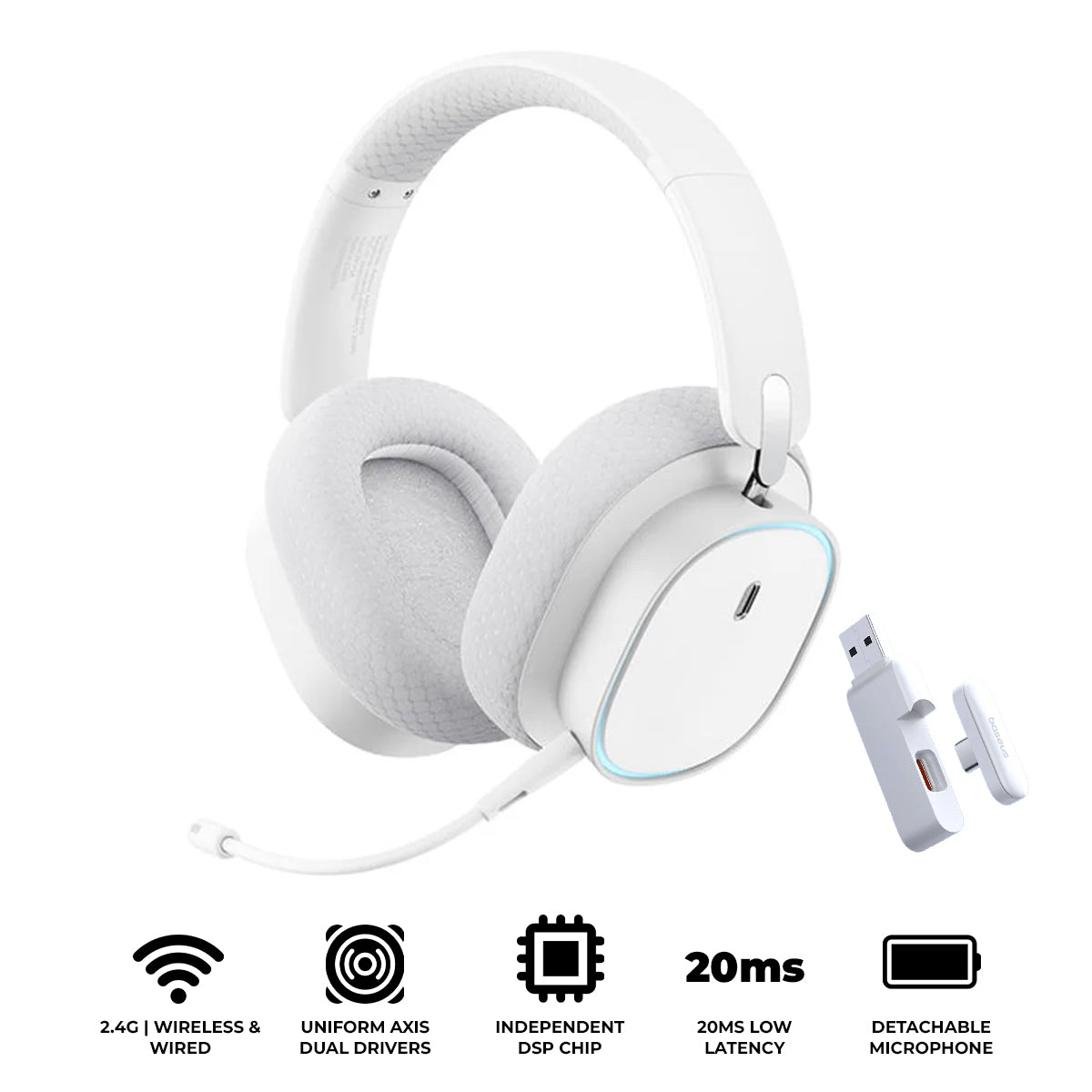 Baseus AeQur GH02 Gaming Wireless Headphone with Microphone (Moon White) (A00050800211-00)