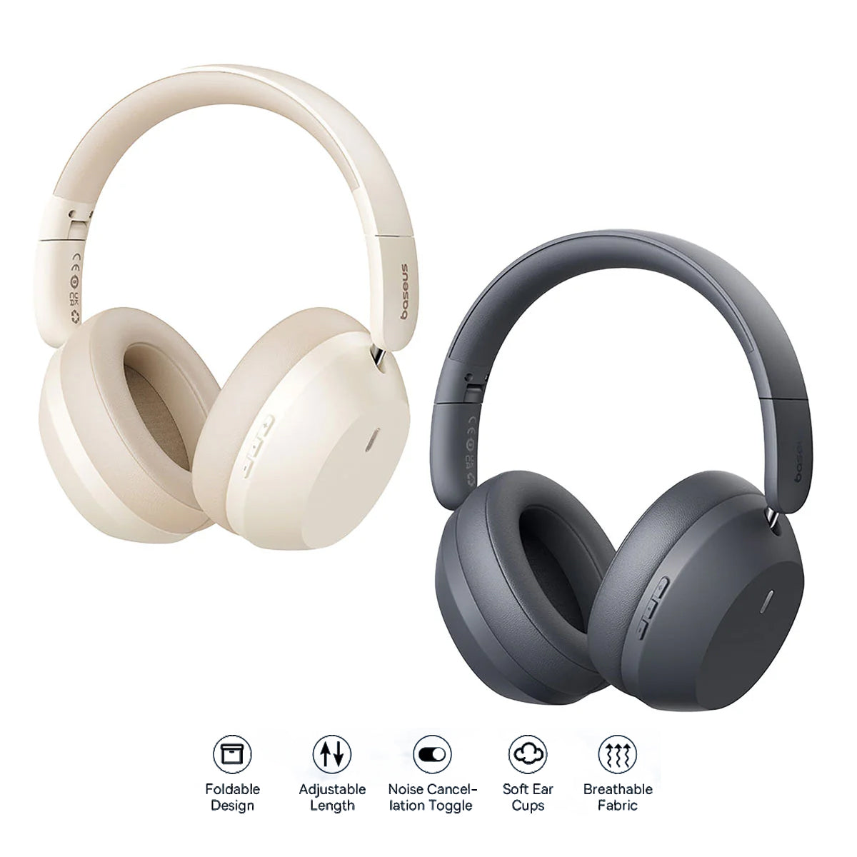 Baseus Bass 35 Max Wireless Headphone Bluetooth v5.3 Connectivity (Stellar White, Twilight Grey)