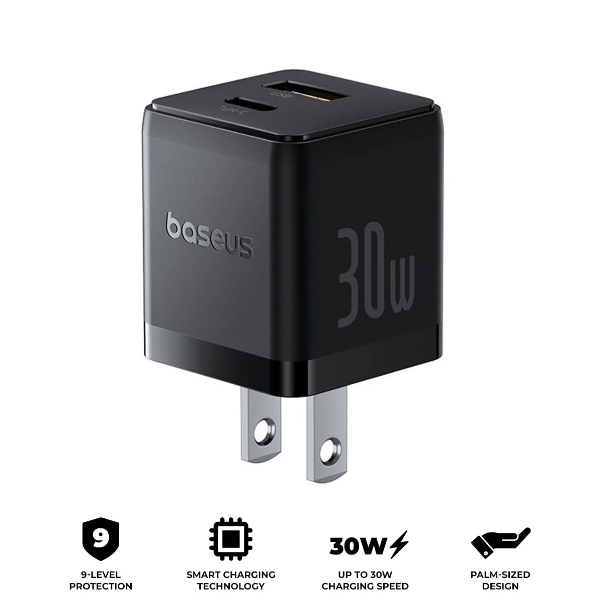 Baseus Palm Fast Charger C+U 30W (Cluster Black) (P1011160B113-00)