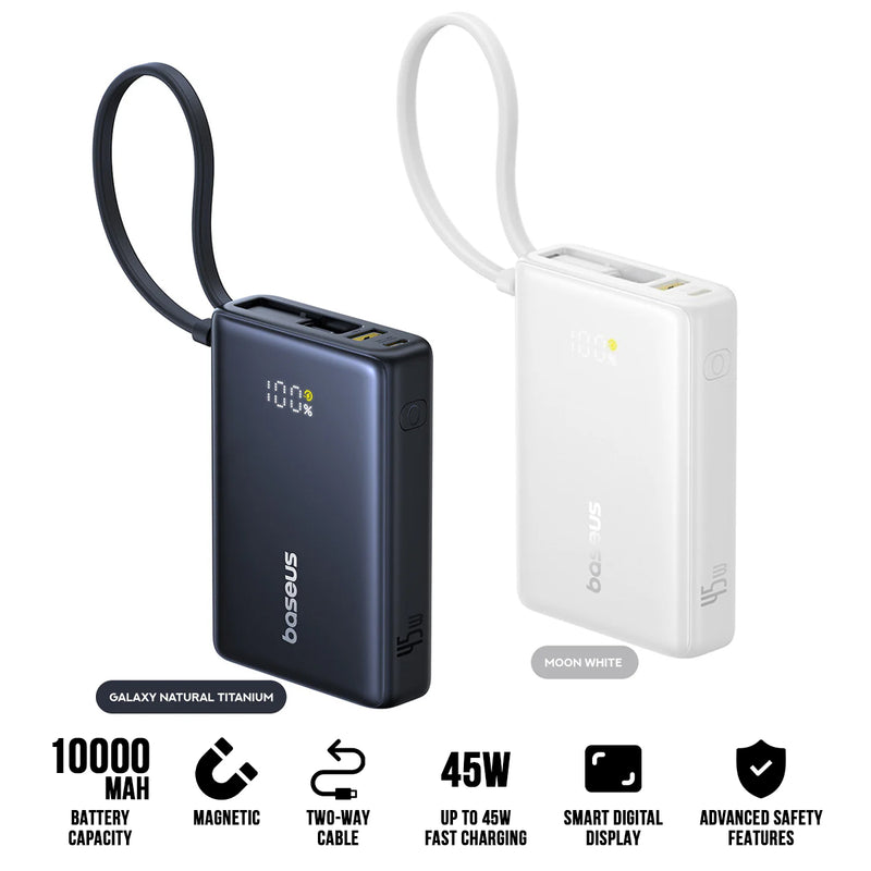Baseus PicoGo Digital Display Power Bank 10000mAh 45W with Built-in USB-C Cable