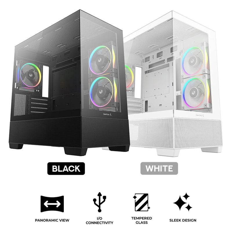 DeepCool CG380 3F Panoramic Dual Tempered Glass MATX Case (Black, White)