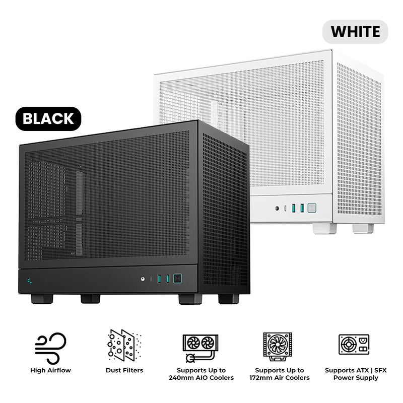 Deepcool CH160 MESH Mini-ITX Ultra Portable High Flow PC Case (Black, White)