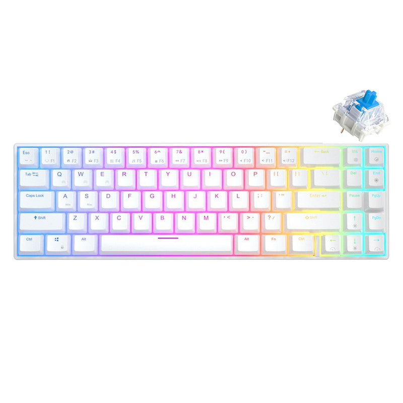 ROYAL KLUDGE RK71 DUAL-MODE RGB 71 KEYS HOT SWAPPABLE MECHANICAL KEYBOARD WHITE (BLUE SWITCH) - DataBlitz