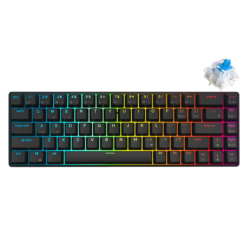 ROYAL KLUDGE G68 TRI-MODE RGB 68 KEYS HOT SWAPPABLE MECHANICAL KEYBOARD BLACK (BLUE SWITCH) - DataBlitz