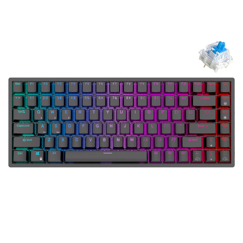 ROYAL KLUDGE RK84 TRI-MODE RGB 84 KEYS HOT SWAPPABLE MECHANICAL KEYBOARD BLACK (BLUE SWITCH) - DataBlitz