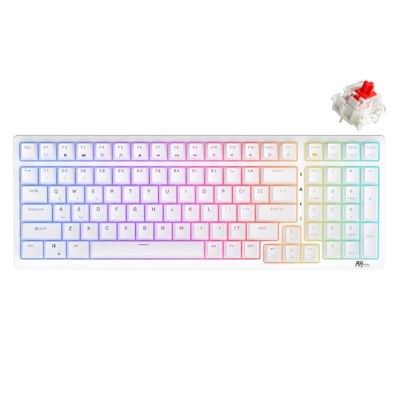 Royal Kludge RK98 Tri-Mode RGB 100 Keys Hot Swappable Mechanical Keyboard White (Red Switch) - DataBlitz