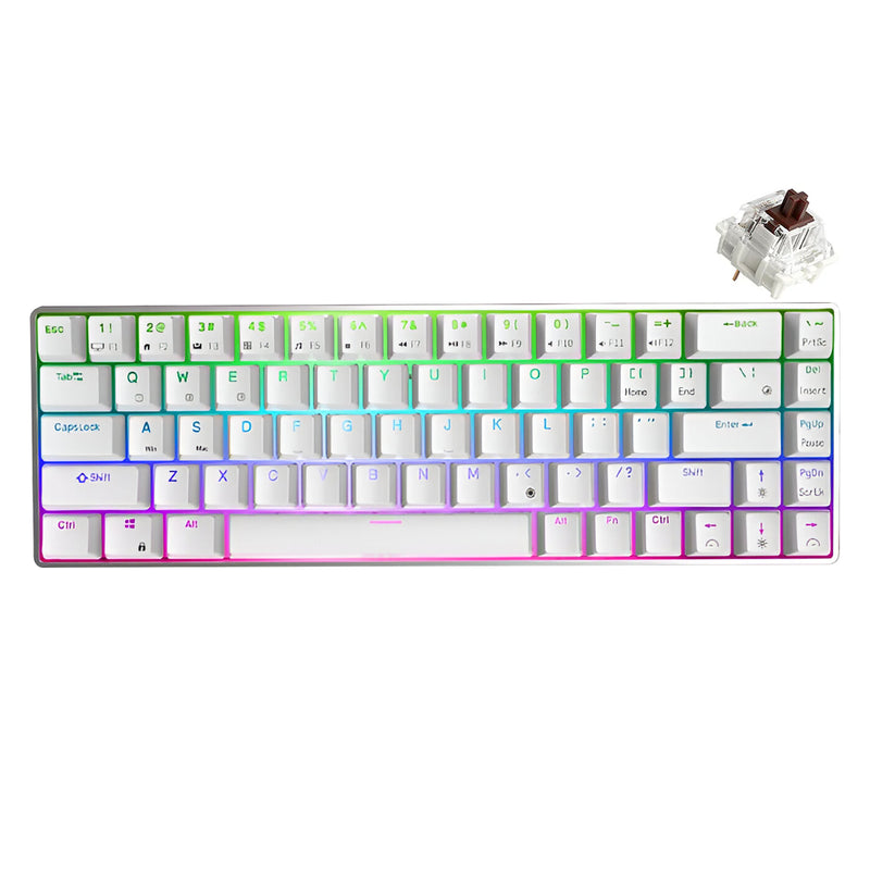 Royal Kludge RK68PRO Tri-Mode RGB 68 Keys Hot Swappable Mechanical Keyboard White 