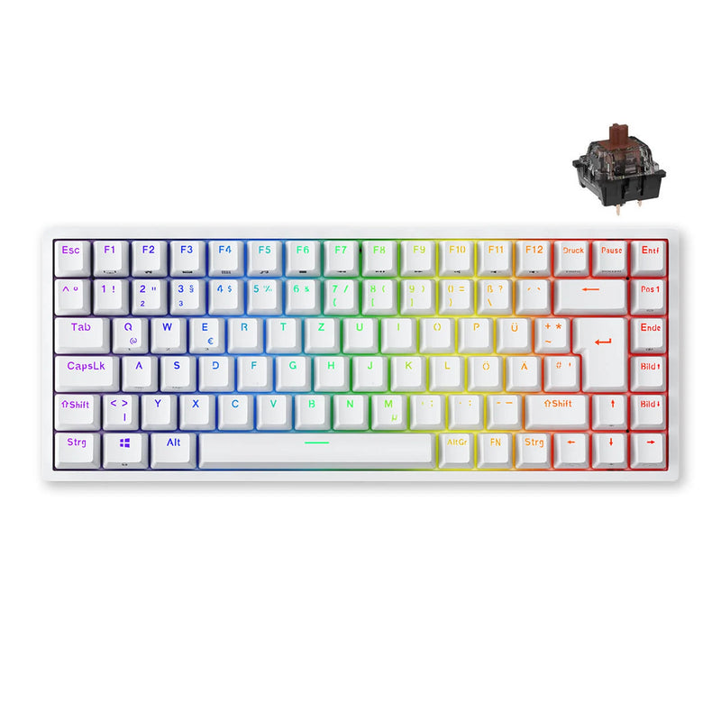 Royal Kludge RK84PRO Tri-Mode RGB 84 Keys Hot Swappable Mechanical Keyboard White (Brown Switch)