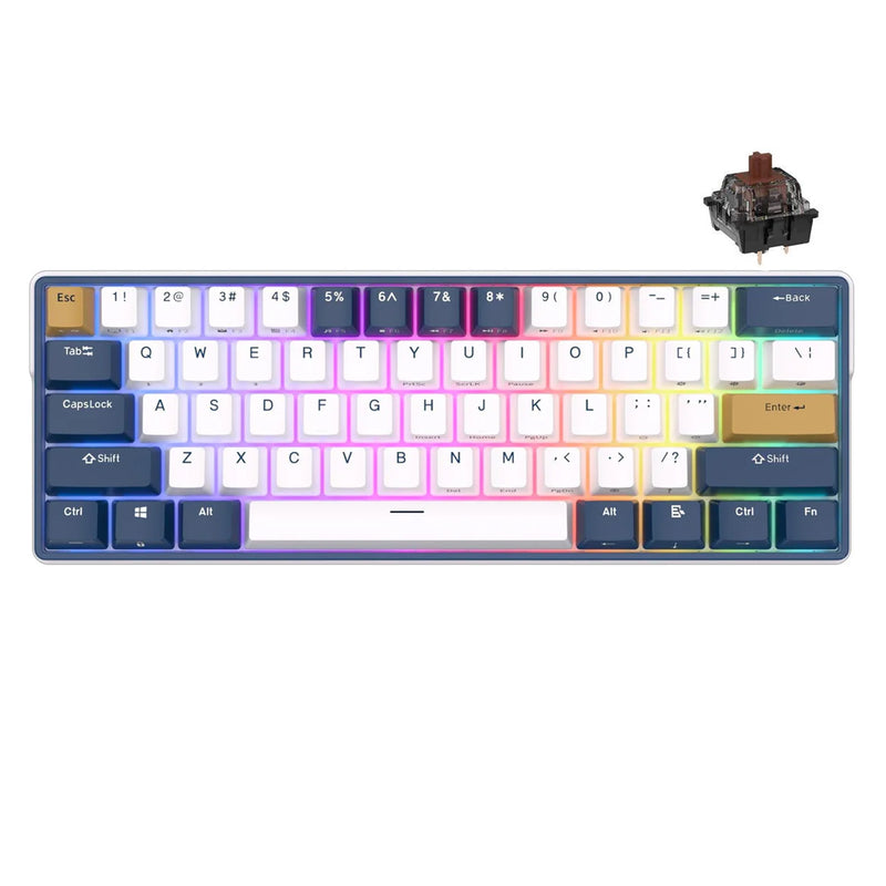 Royal Kludge RK61Plus Tri-Mode RGB 61 Keys Hot Swappable Mechanical Keyboard White (Brown Switch) - DataBlitz