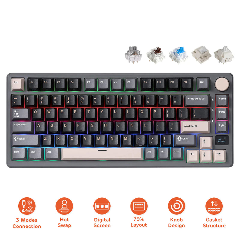 Royal Kludge RK-M75 Tri-Mode RGB 81 Keys Hot-Swappable Mechanical Keyboard Phantom
