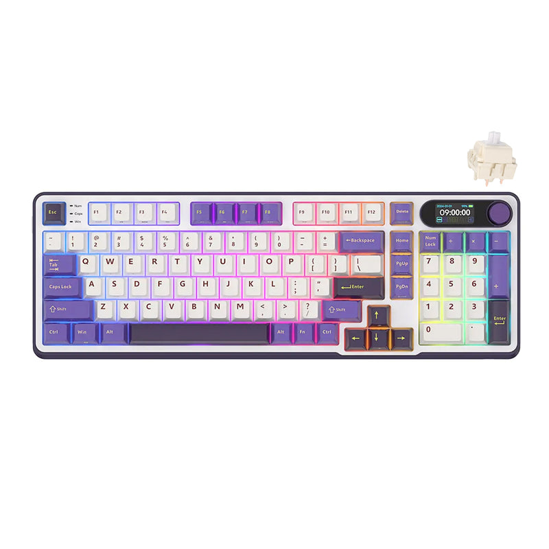 Royal Kludge RK-S98 Tri-Mode RGB 98 Keys Hot Swappable Mechanical Keyboard Blackberry Mousse (Chartreuse Switch)