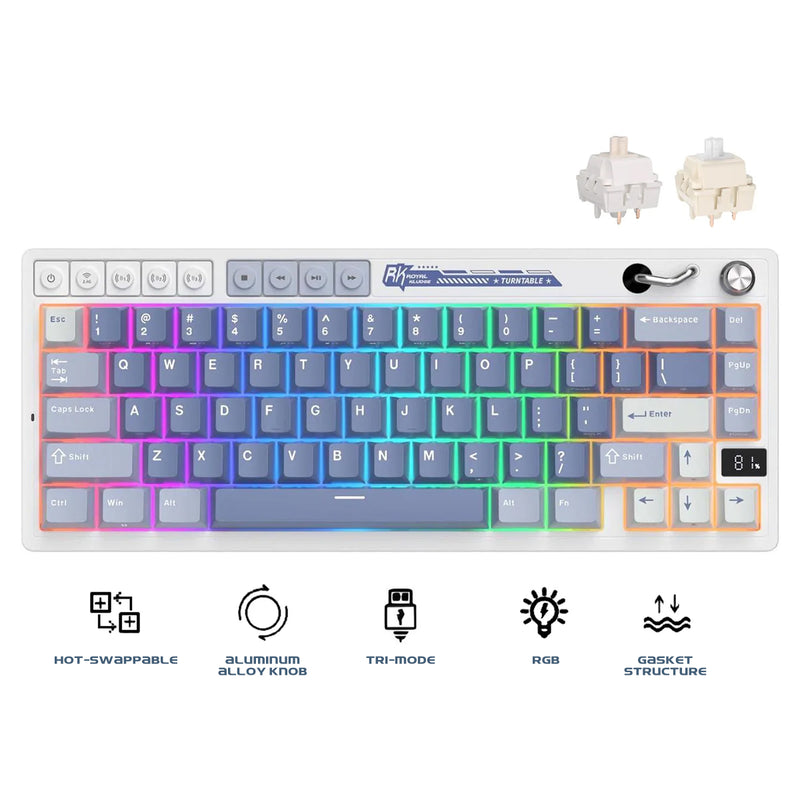 Royal Kludge RK M65 Tri-Mode RGB 66 Keys Hot-Swappable Mechanical Keyboard Ocean Blue 