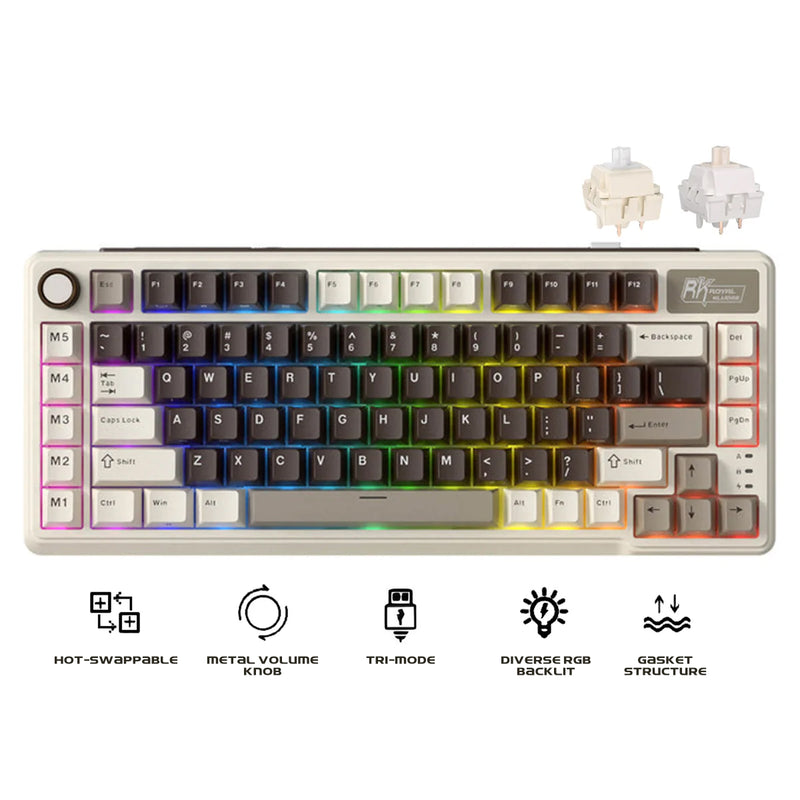 Royal Kludge RK L75 Tri-Mode RGB 85 Keys Hot-Swappable Mechanical Keyboard Mocha Grey