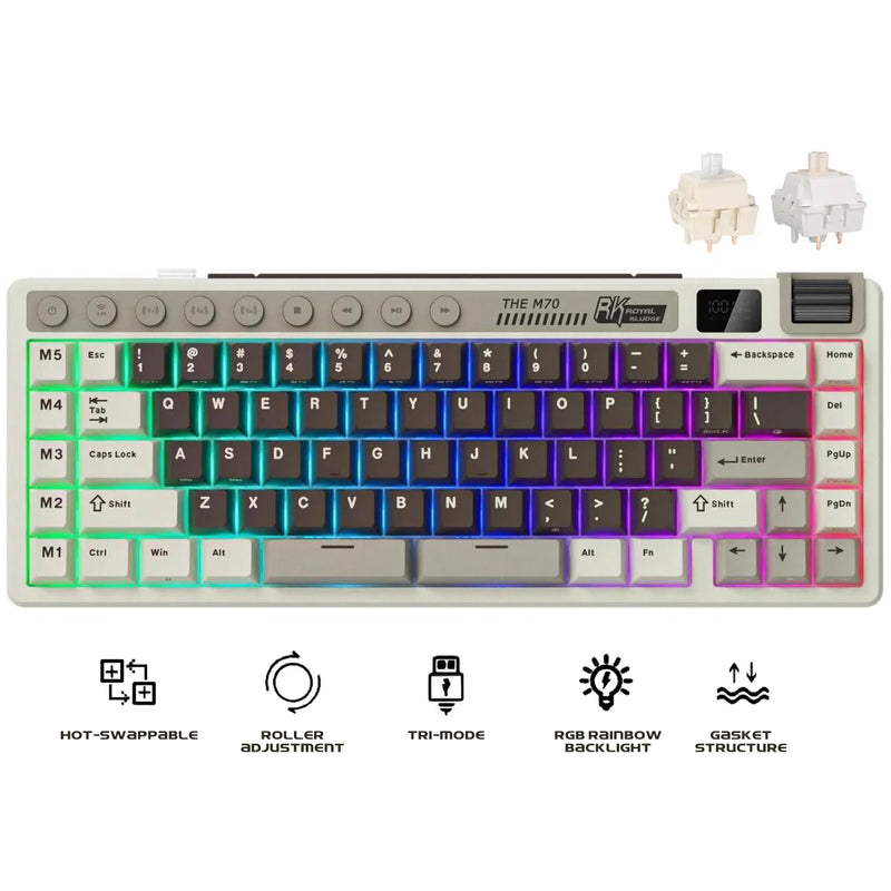 Royal Kludge RK M70 Tri-Mode RGB 73 Keys Hot-Swappable Mechanical Keyboard Mocha Grey