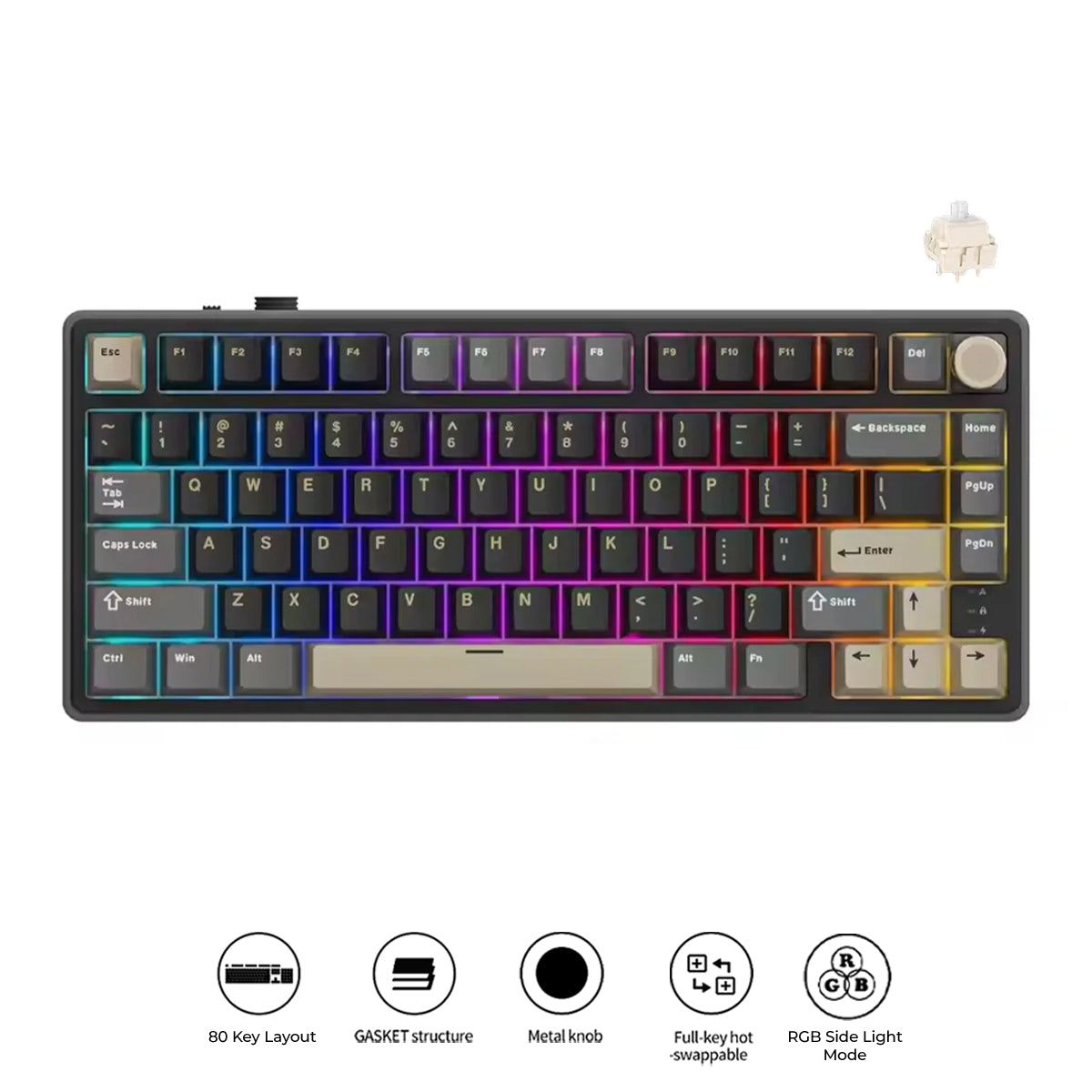 Royal Kludge R75Pro QMK Tri-Mode RGB 80 Keys Hot-Swappable Mechanical Keyboard Phantom (Cream Switch)