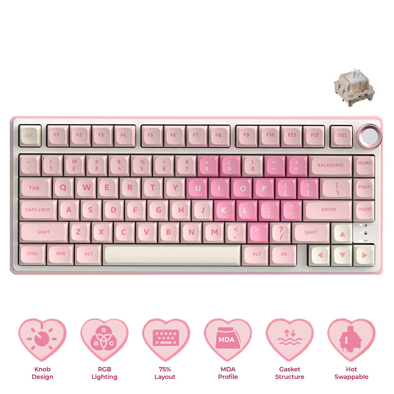 Royal Kludge R75 QMK Single-Mode RGB 81 Keys Hot-Swappable Mechanical Keyboard Pink Melody (Cream Switch)
