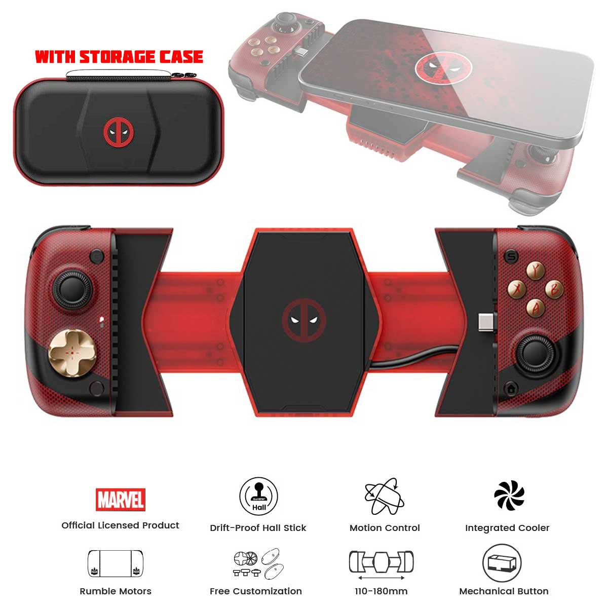 Gamesir X3 Pro Integrated Cooler Type-C Mobile Controller with Storage Case (DeadPool Special Edition)