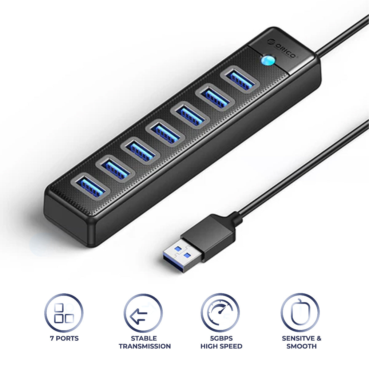 Orico 7 Ports USB3.0 Hub PW7U (PW7U-U3) (Black)