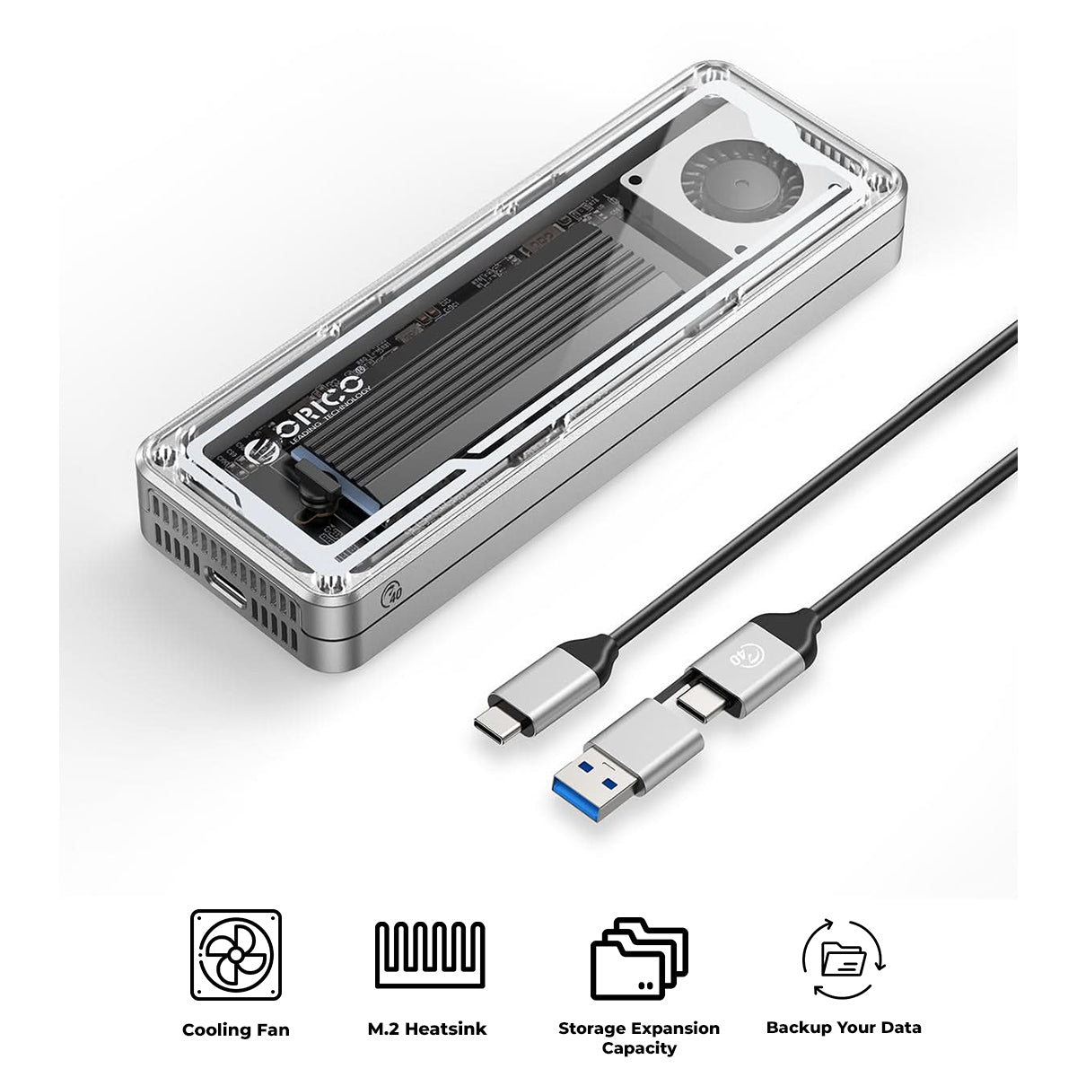 Orico Aluminum Crystal M.2 SSD Enclosure with Fan (AAGM2-U4-SV-BP)