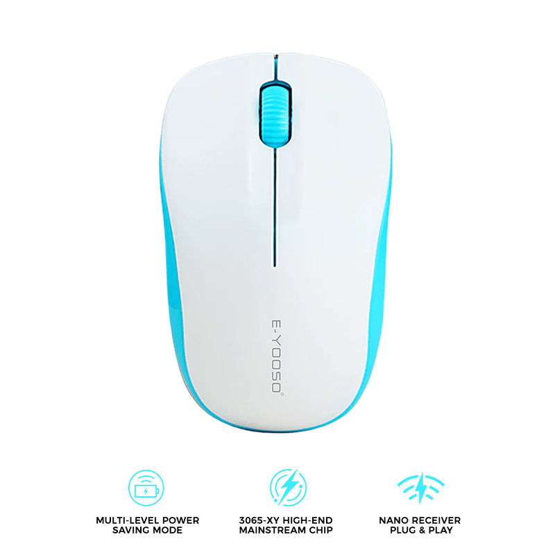 E-Yooso E-1060 Wireless Optical Mouse (White/Blue)