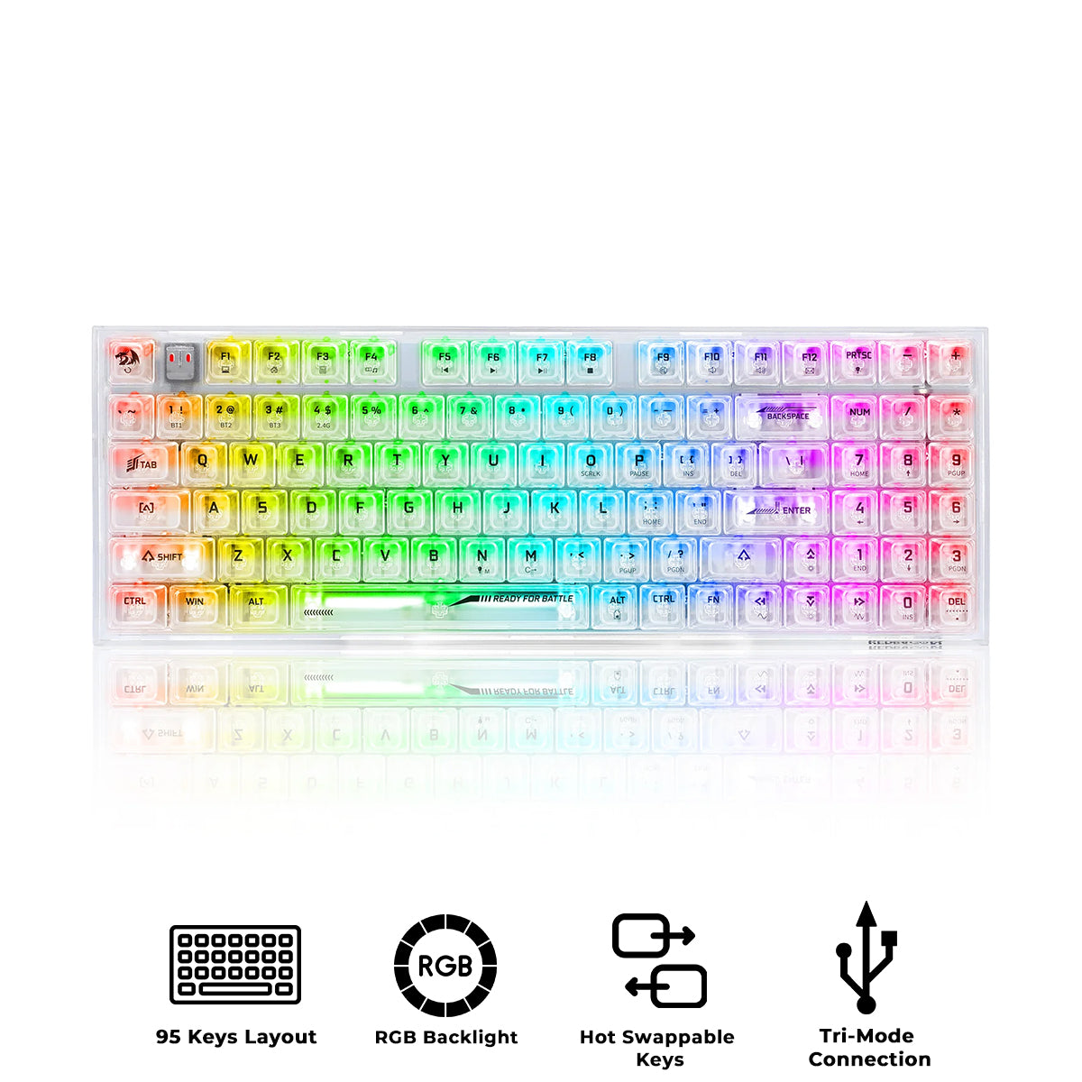 Redragon Irelia Pro K658 RGB Tri-Mode 94-Key Hot-Swappable Wireless Mechanical Keyboard (Transparent White)