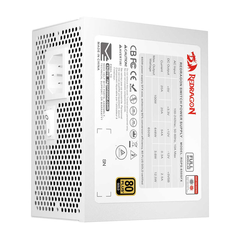 Redragon RGPS-650SFX 650W 80+ Gold Full Modular SFX Power Supply (White)