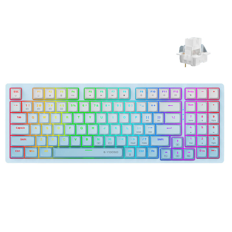 E-Yooso Z-94J Tri-Mode RGB 94-Keys Hot-Swappable Mechanical Keyboard White/Blue (Linear White switch)