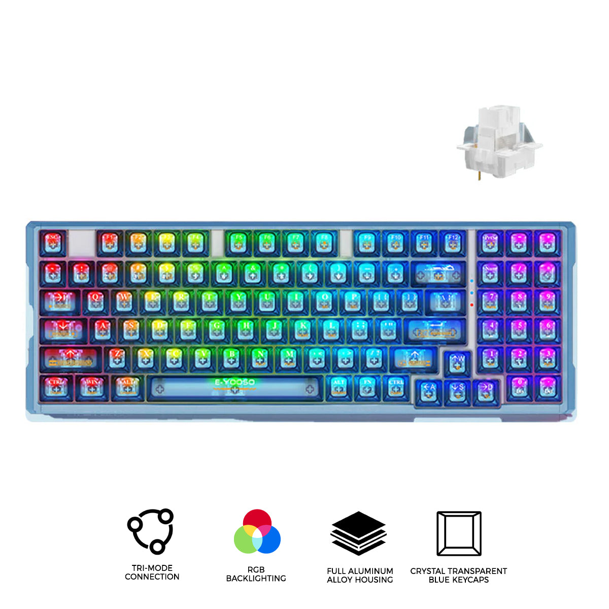 E-Yooso Z-94J Tri-Mode RGB 94-Keys Hot-Swappable Mechanical Keyboard Crystal Blue (Linear White Switch)