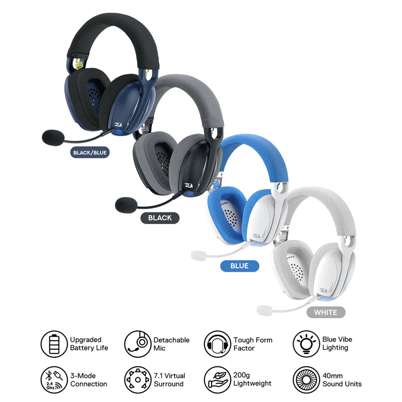 Redragon H878 Skuld Pro Lightweight Wireless Gaming Headset (Black/Blue, Black,Blue, White)