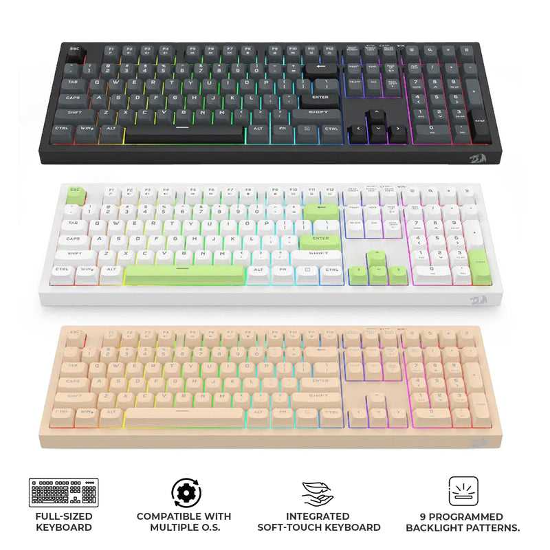 Redragon K518-RGB Crux 108-Key Wired Membrane Gaming Keyboard (Grey/Black, White/Green, Milk Tea)