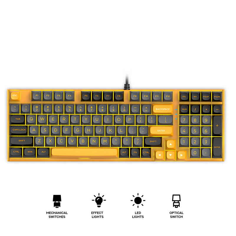 E-Yooso Z-7222 LED Light 98 Keys Wired Hot-Swappable Mechanical Keyboard Black/Yellow (Optical Switch)