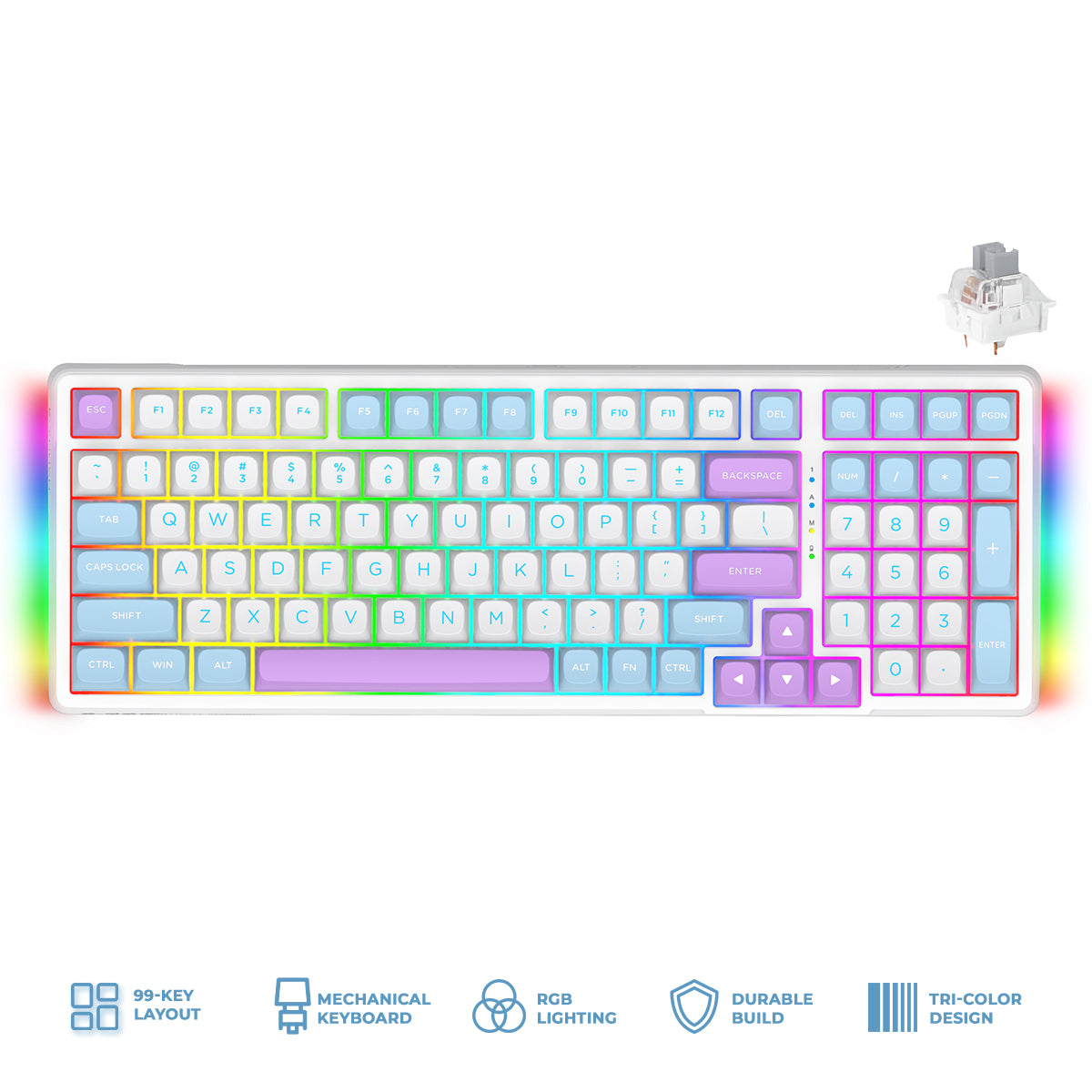 E-Yooso Z-99 RGB 99-Keys Tri-Mode Mechanical Keyboard White/Blue/Purple (Silverwood Switch)