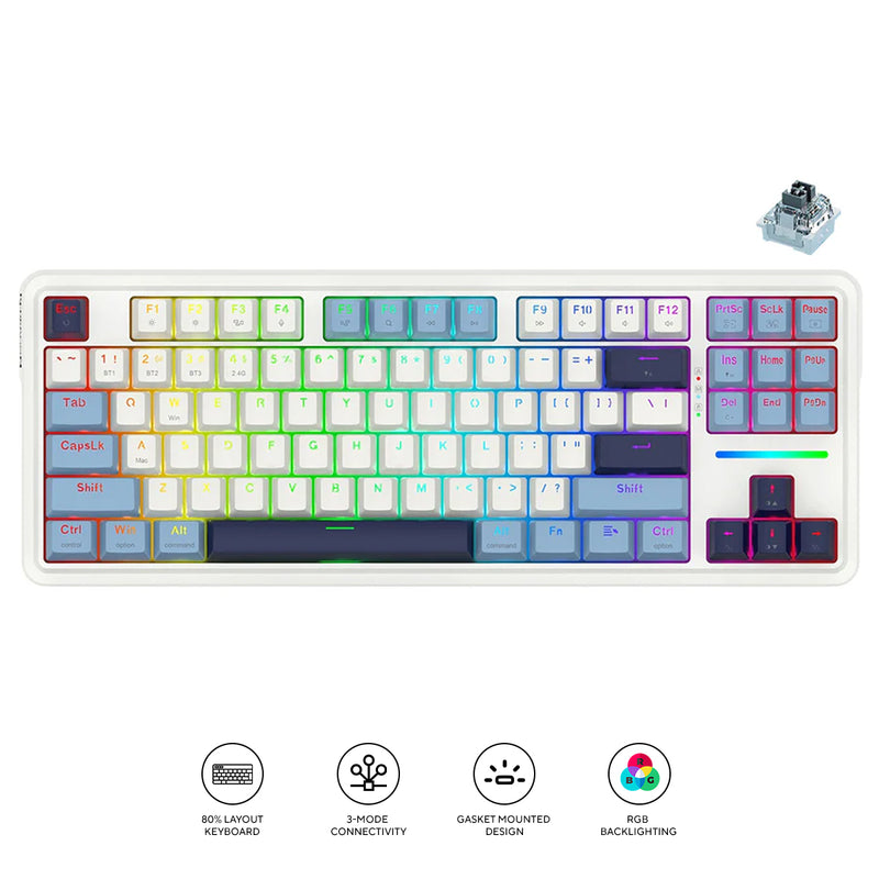 Redragon K728WBB RGB Antonium Pro 87 Keys 80% Gasket Mounted TKL Wireless Mechanical Keyboard