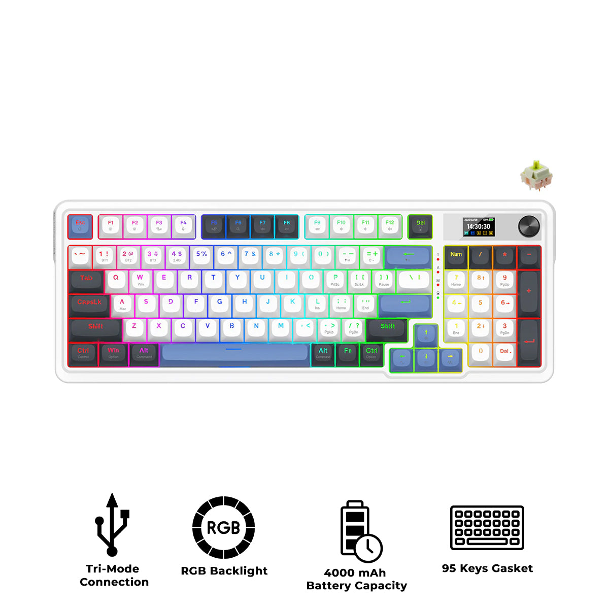Redragon Galatin Pro K719 RGB Tri-Mode with LCD Screen Gasket Mounted Mechanical Keyboard