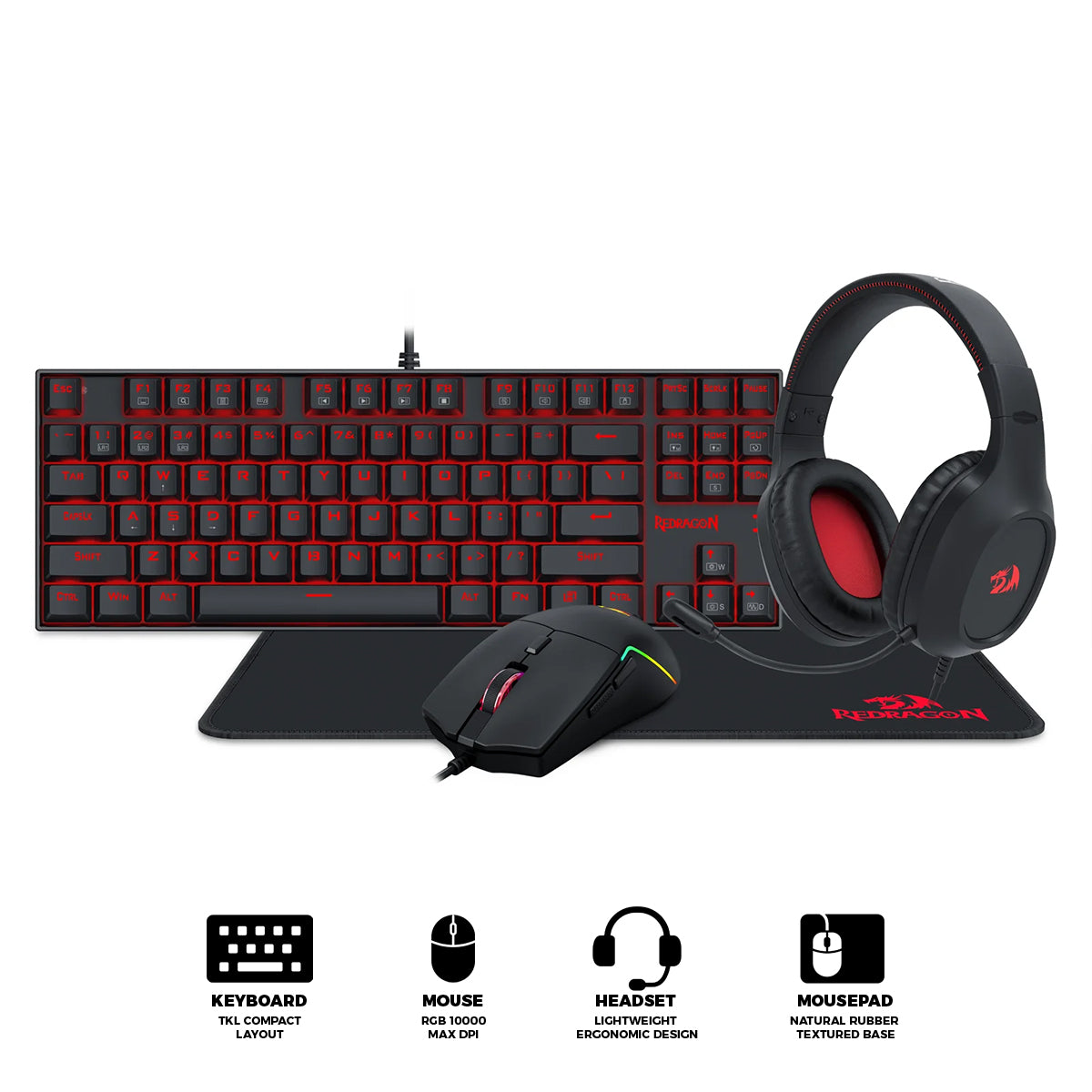 Redragon K552-BB-3 Keyboard/Headset/Mouse/Mouse Pad 4-in-1 Combo