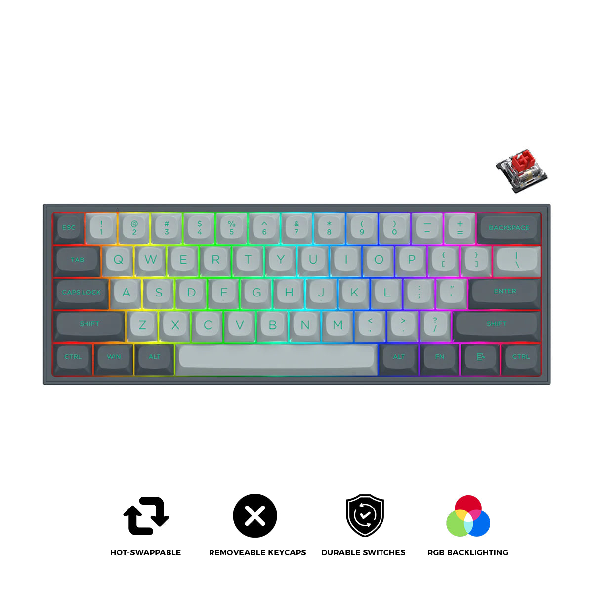 Redragon Fizz RGB Wired Mechanical Gaming Keyboard - Dust Proof Red Switch (Gradient Grey) (K617GG-RGB)