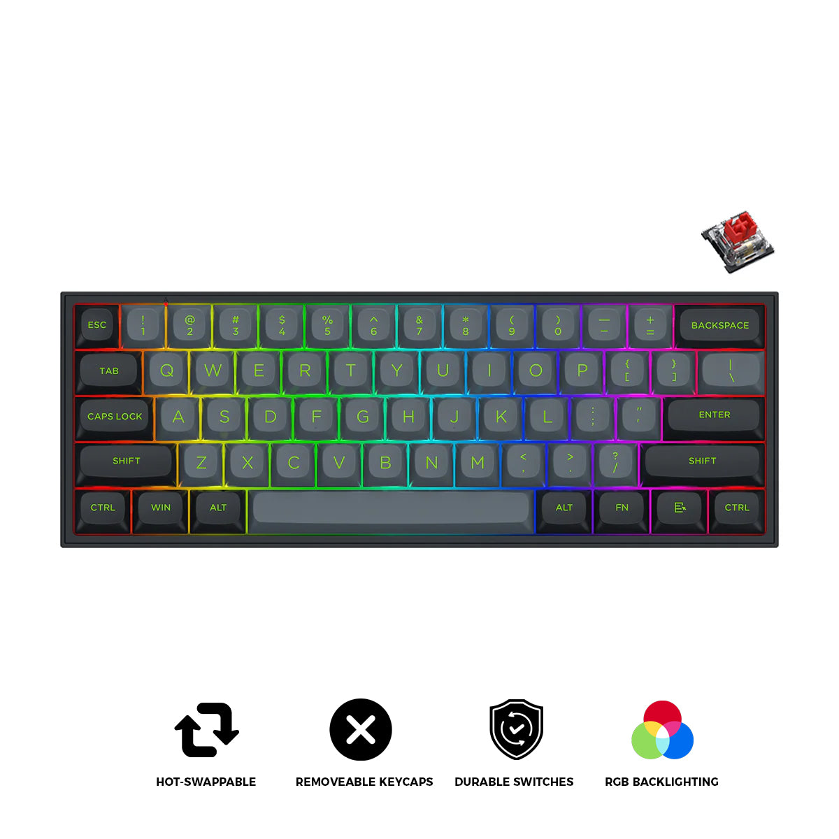 Redragon Fizz RGB Wired Mechanical Gaming Keyboard - Dust Proof Red Switch (Grey/Black) (K617GB-RGB)