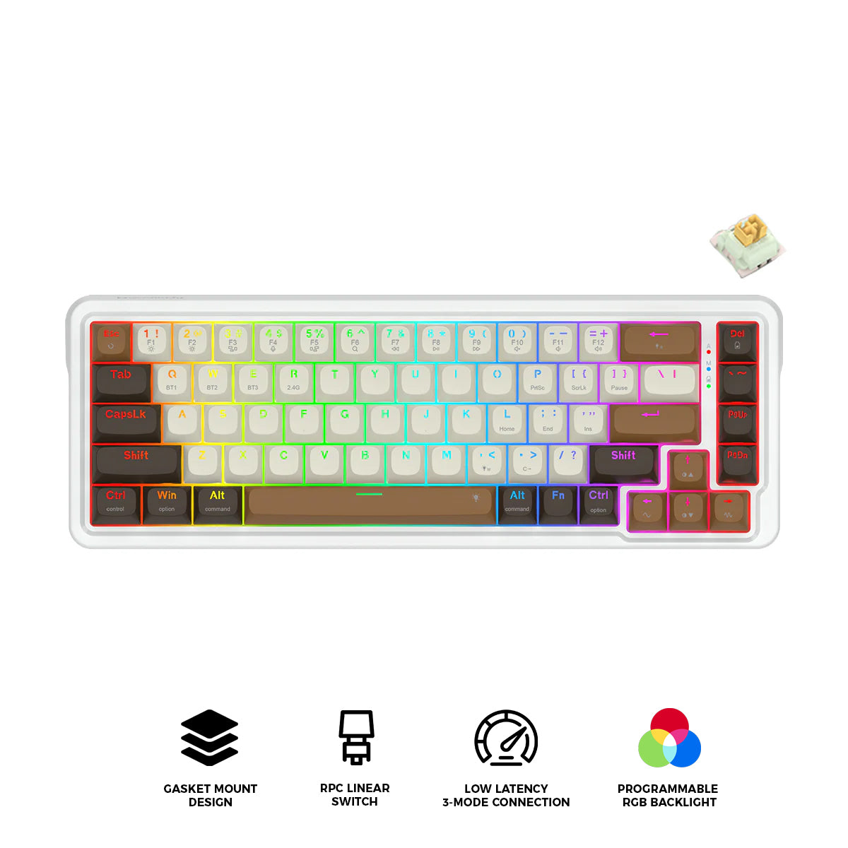 Redragon K709ECS RGB Nova Pro 81 Keys 75% Hot-Swappable Gasket-Mounted Wireless Mechanical Gaming Keyboard (Yolk RPC Linear Switch) (White/Coffee/Black)