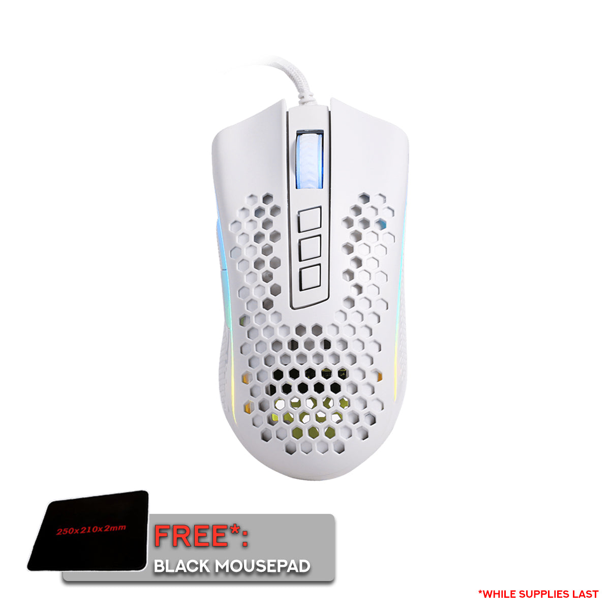 Redragon Storm Honeycomb RGB Gaming Mouse For Battlegrounds (M808W-RGB) White