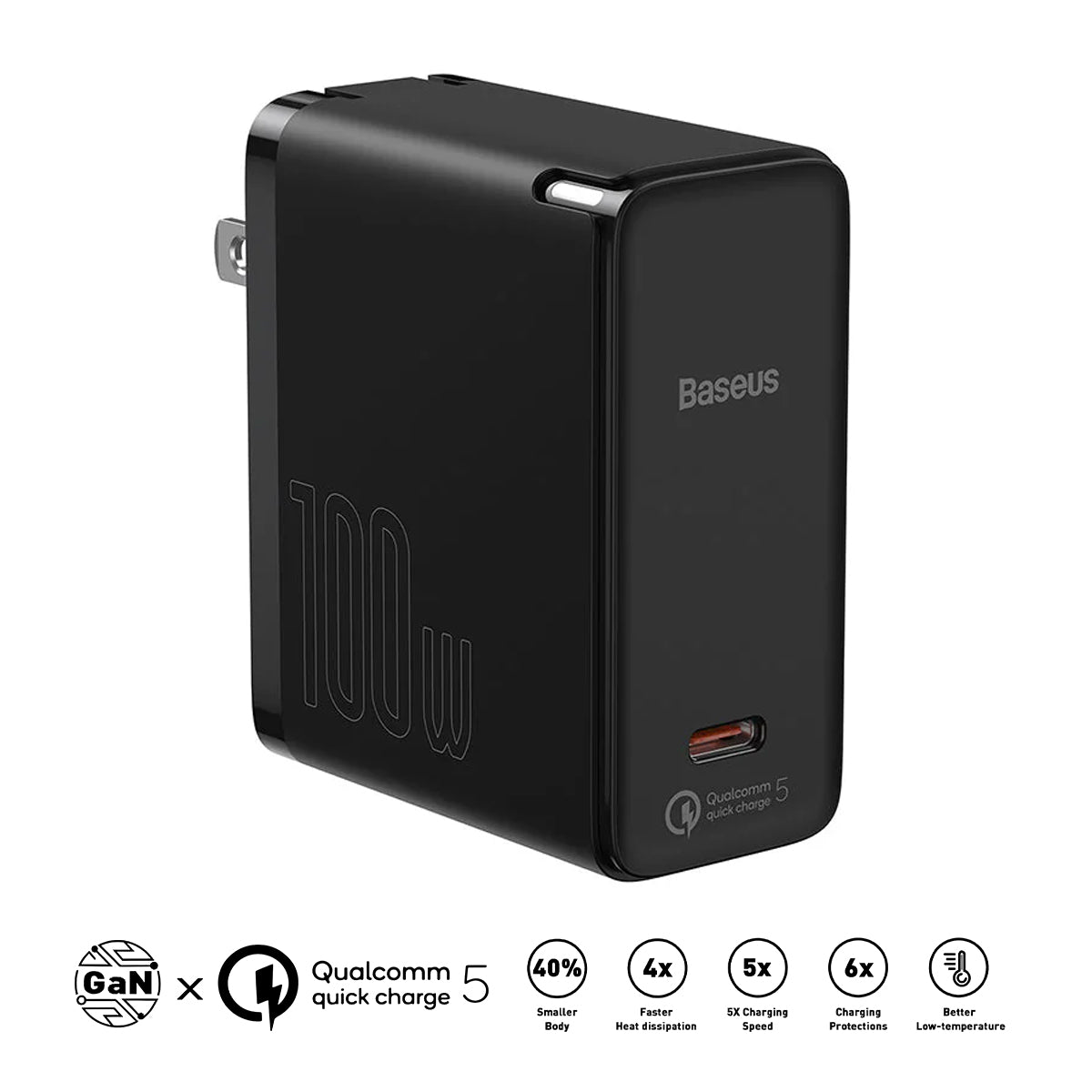Baseus GaN2 Fast Charger 1C 100W US Set (Black) (TZCCGAN-Z01)