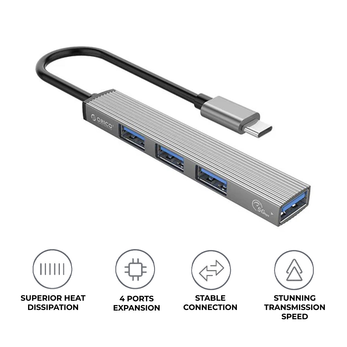 Orico Type-C To USB 3.0 Hub (Gray) (AH-13)