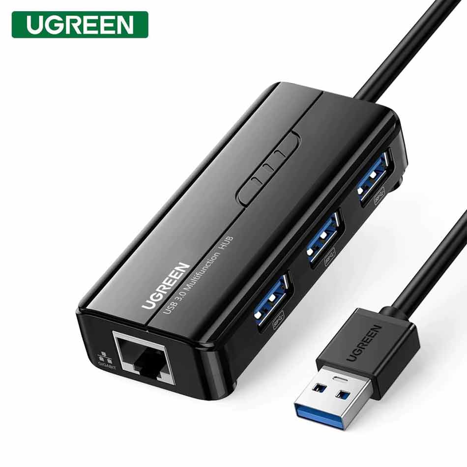 UGREEN USB 3.0 HUB WITH GIGABIT ETHERNET ADAPTER (BLACK) (20265) - DataBlitz