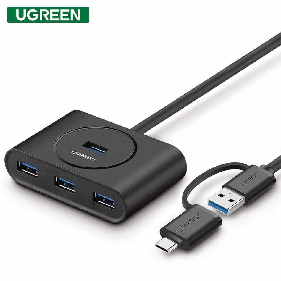 UGREEN USB 3.0 A WITH USB-C ADAPTER 4-PORTS HUB 1M (BLACK) (CR113/40850) - DataBlitz