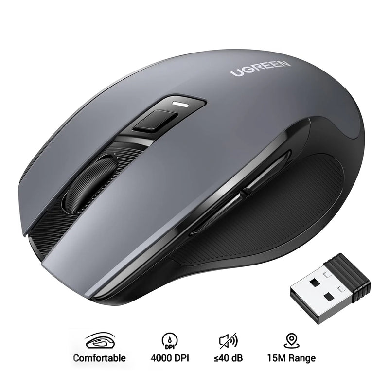 UGreen 2.4 Ghz 4000 DPI Ergonomic Contoured-Shape Wireless Mouse (Black) (MU006/90545)